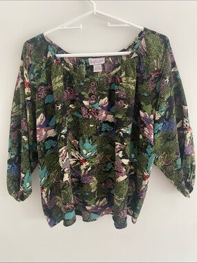 Anthropologie Bayla Jane Silk Oversized Abstract Multi Colored L/S Blouse SMALL